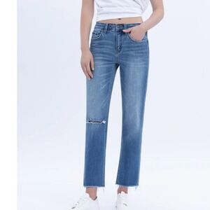 Flying Monkey Mid-Rise Cropped Straight Distressed Jeans Frayed Hem Size 22 (00)